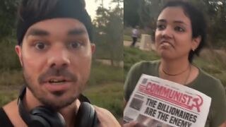 Stopping your jog to own the commies for a selfie is peak
