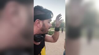 Stopping your jog to own the commies for a selfie is peak