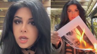 Iranian woman burns a picture of the demonic Ayatollah