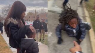 Viral video shows mom, children being jumped by students outside Chicago school
