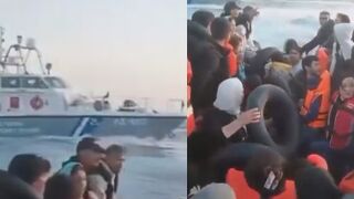 Greek coastguard vessel ramming a migrant dinghy near Samos