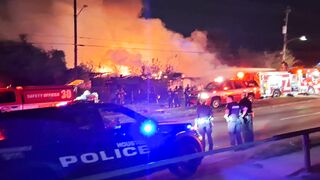 Firefighters fight fire.