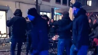 Football fans fighting each other in Strasbourg