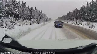 Close Call: Ontario officer jumping into ditch to avoid sliding SUV