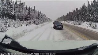 Close Call: Ontario officer jumping into ditch to avoid sliding SUV