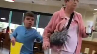 Imagine pressing elderly woman and special needs kid because a word hurt your feeling