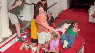 Students at Amherst College in Massachusetts captured on video simulating s*x acts during an orientation designed to promote "sexual respect."